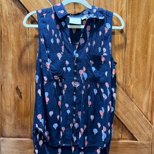 Anthropologie Maeve Navy Top with Balloon Design